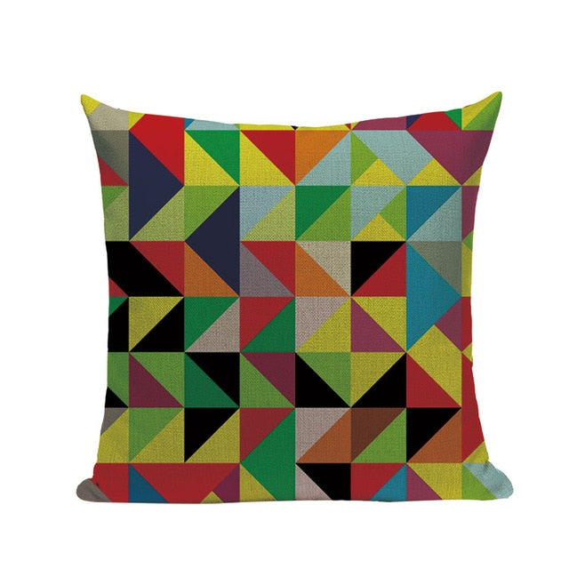 18" Multi-Color Rainbow Geometric Pattern Pillow Cover