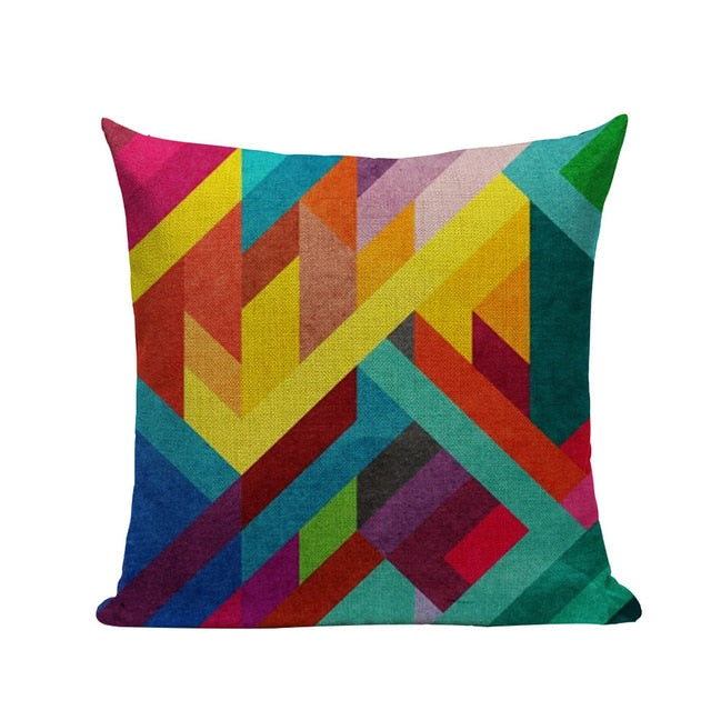 18" Multi-Color Rainbow Geometric Pattern Pillow Cover