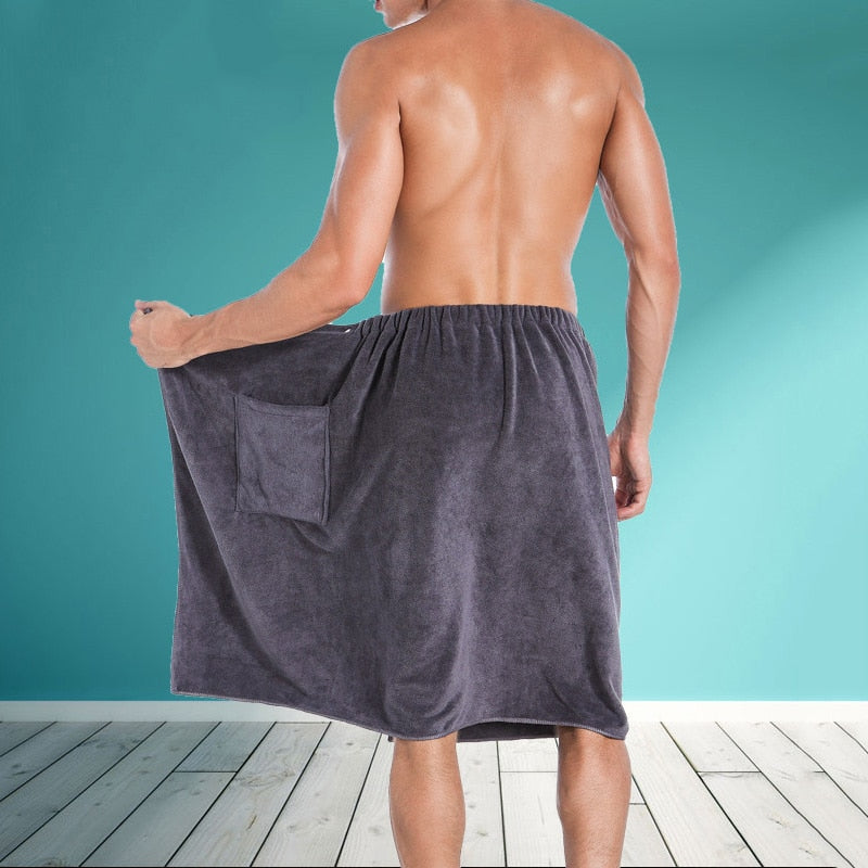 Men's Wearable Bath Towel Wrap w/ Pocket