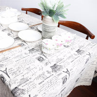 Black & White Vintage Writing Cotton Linen Tablecloth w/ Lace