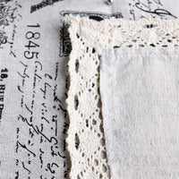 Black & White Vintage Writing Cotton Linen Tablecloth w/ Lace