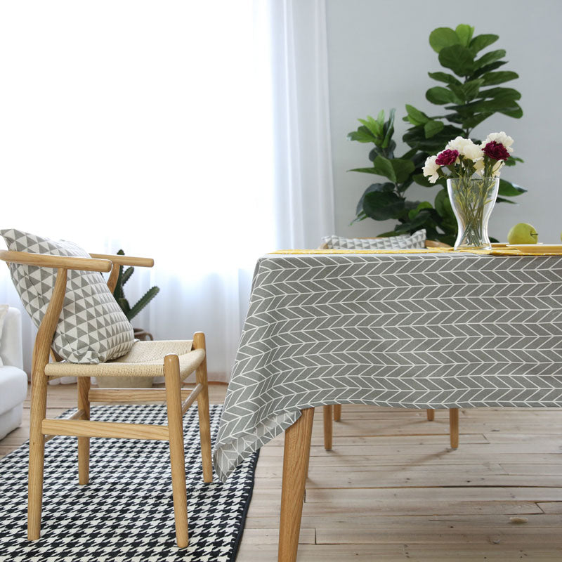 Gray Geometric Arrow Pattern Cotton Linen Tablecloth