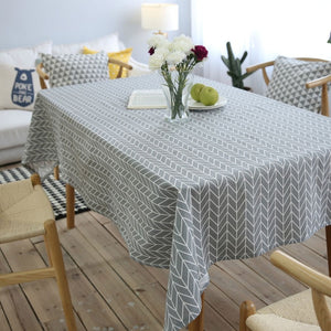 Gray Geometric Arrow Pattern Cotton Linen Tablecloth