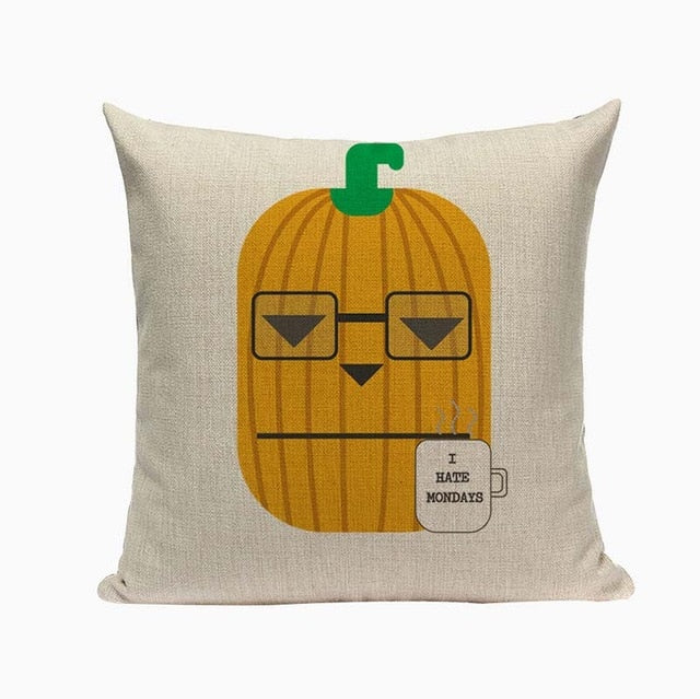 18" Autumn / Halloween Pumpkin Print Throw Pillow Cover