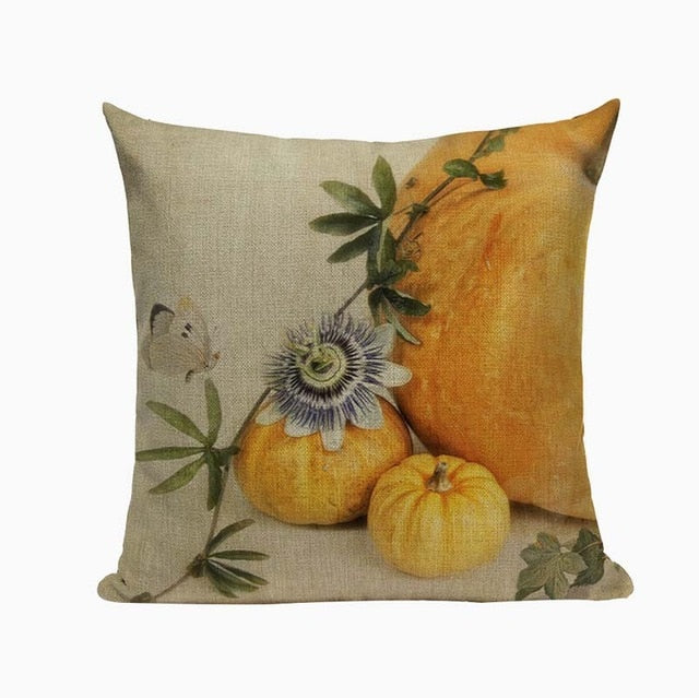 18" Autumn / Halloween Pumpkin Print Throw Pillow Cover