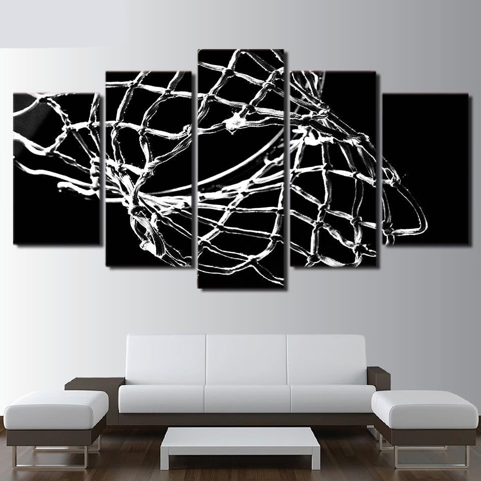 5-Piece Black & White Basketball Net Canvas Wall Art