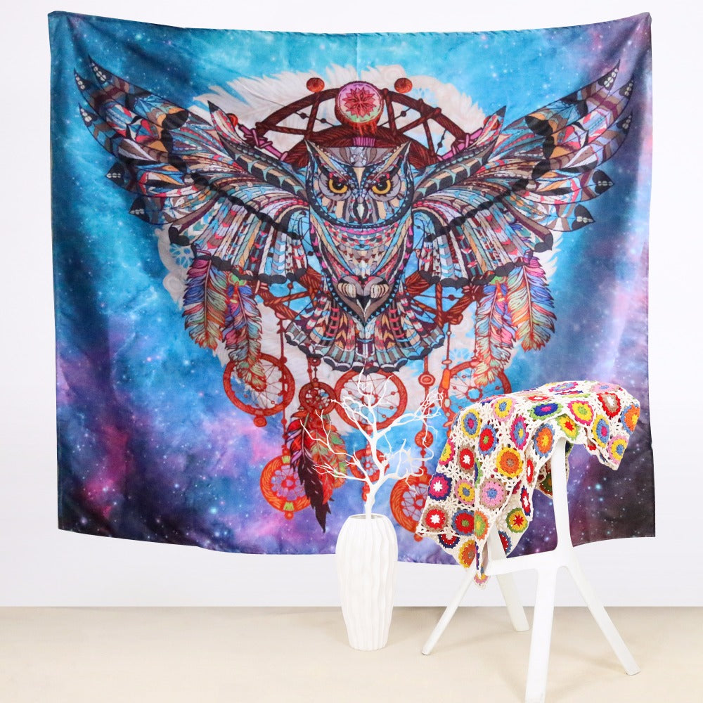 Galaxy Owl Dreamcatcher Wall Tapestry