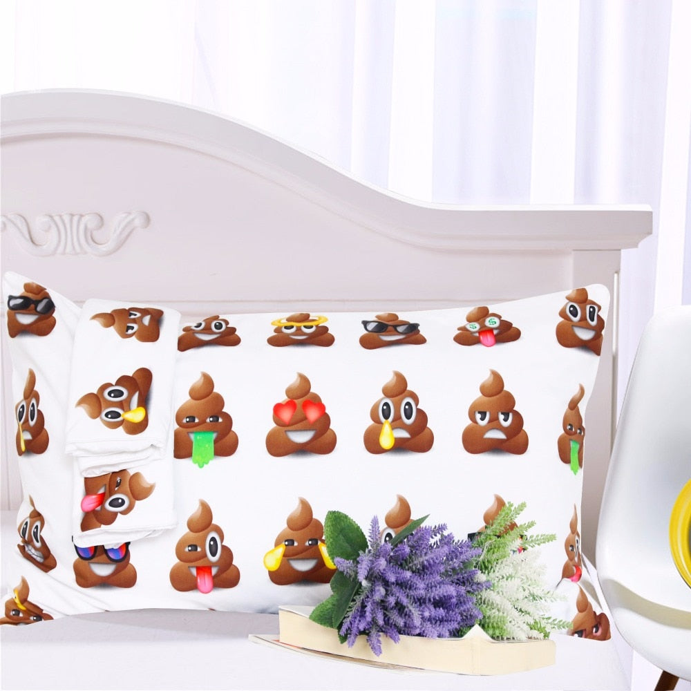 White 3-Piece Poop Emoji Duvet Cover Bedding Set