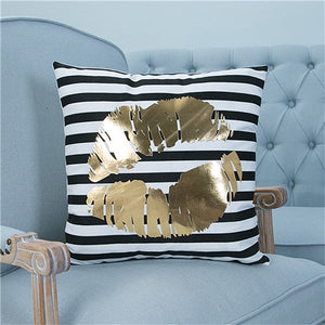 18" White & Gold Printed Microfiber Throw Pillow Cover