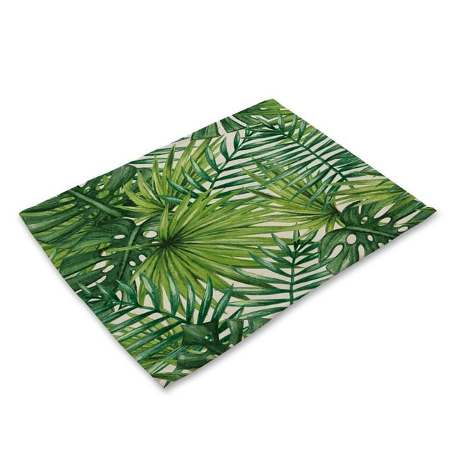 2-6 Piece Tropical Palm Leaf Print Table Placemat Set