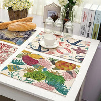 2-6 Piece Nautical Ocean Life Print Table Placemat Set