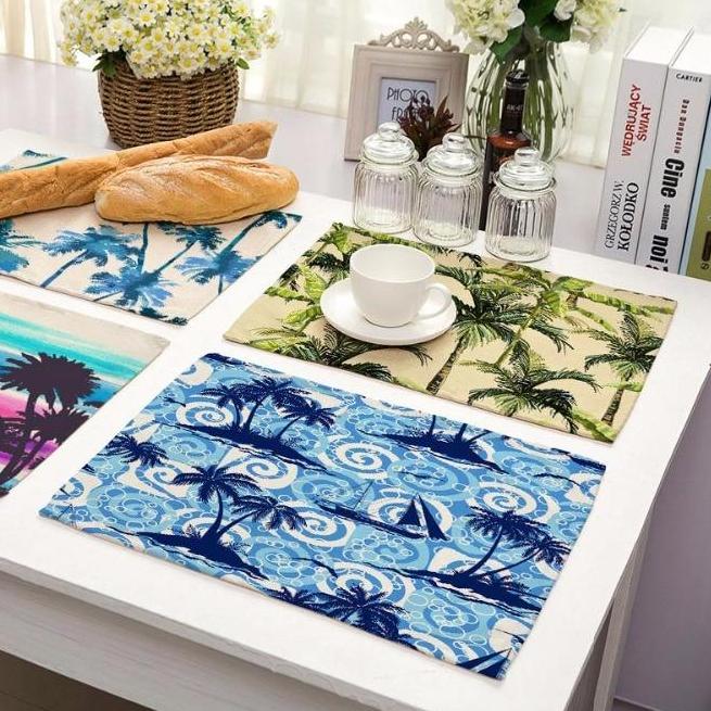 2-6 Piece Tropical Palm Tree Print Table Placemat Set