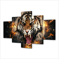 5-Piece Black & Orange Raging Tiger Canvas Wall Art
