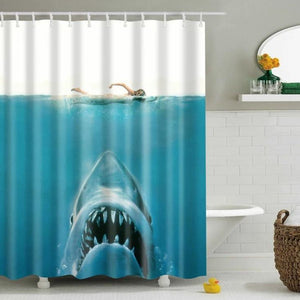 Jaws Hunting Shark Print Bathroom Shower Curtain