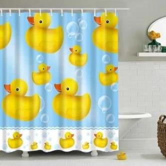 Kids Rubber Ducky Print Bathroom Shower Curtain