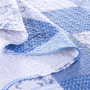 Blue 2/3-Piece Patchwork Quilt Print Bedspread Coverlet Set