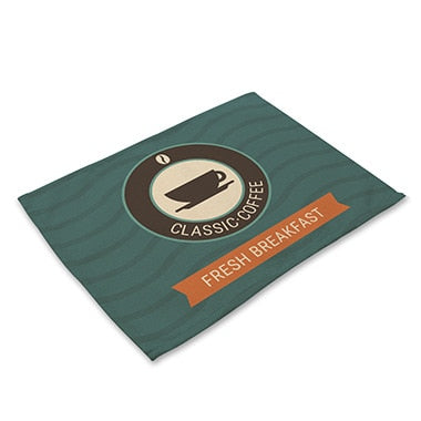 Brown / Teal Cafe Coffee Print Table Placemat