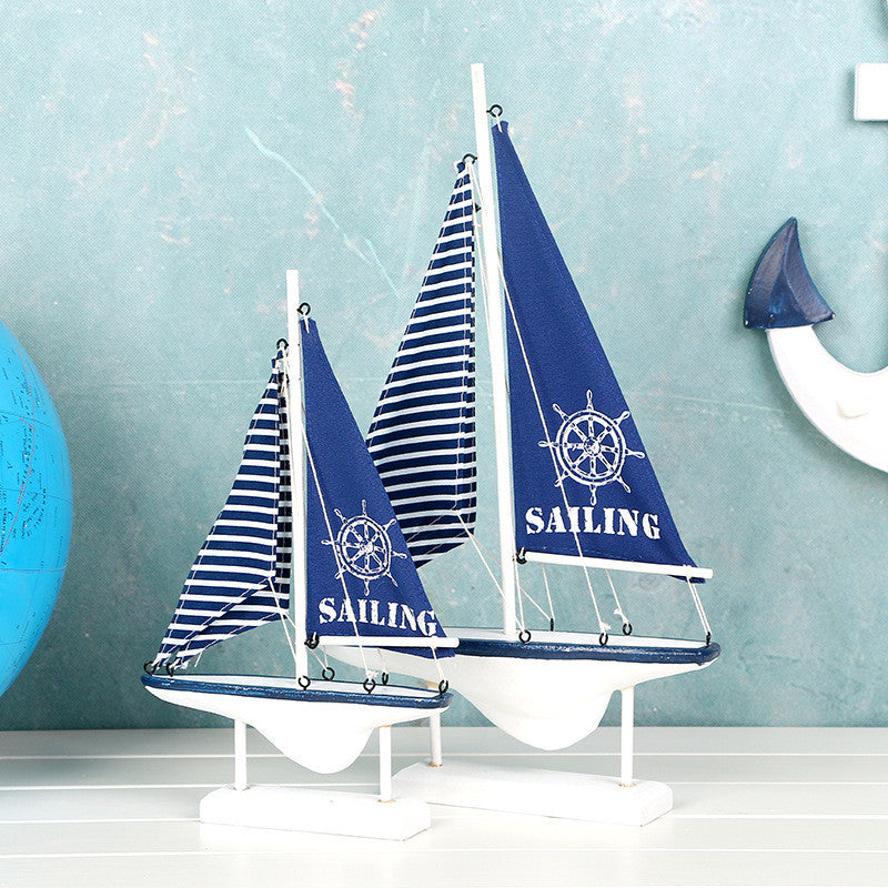 KYAIGUO Wooden Sailboat Model Decoration Blue and White Small