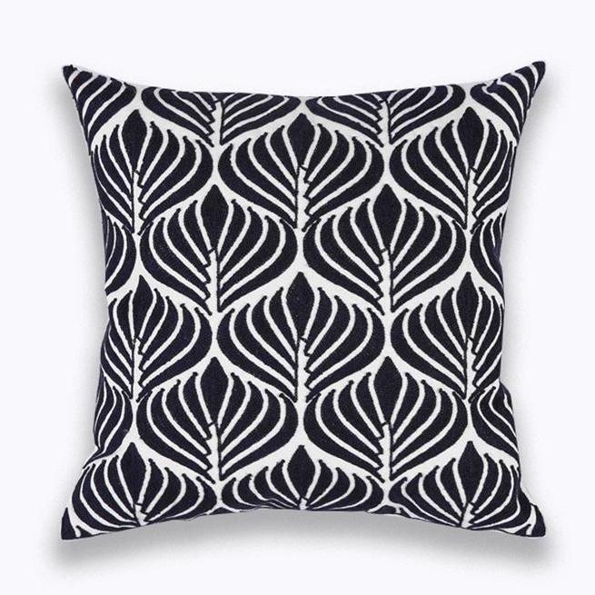18" Blue / Gray Embroidered Geometric Pillow Cover