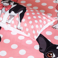 ** US Twin Pink 3-Piece Polka Dot Puppy Dog Duvet Cover Set