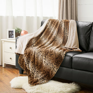 Leopard Pattern Faux Fur Fleece Throw Blanket