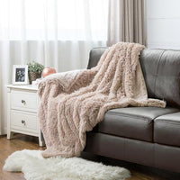 Beige Fleece Faux Camel Fur Throw Blanket