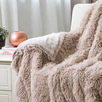 Beige Fleece Faux Camel Fur Throw Blanket