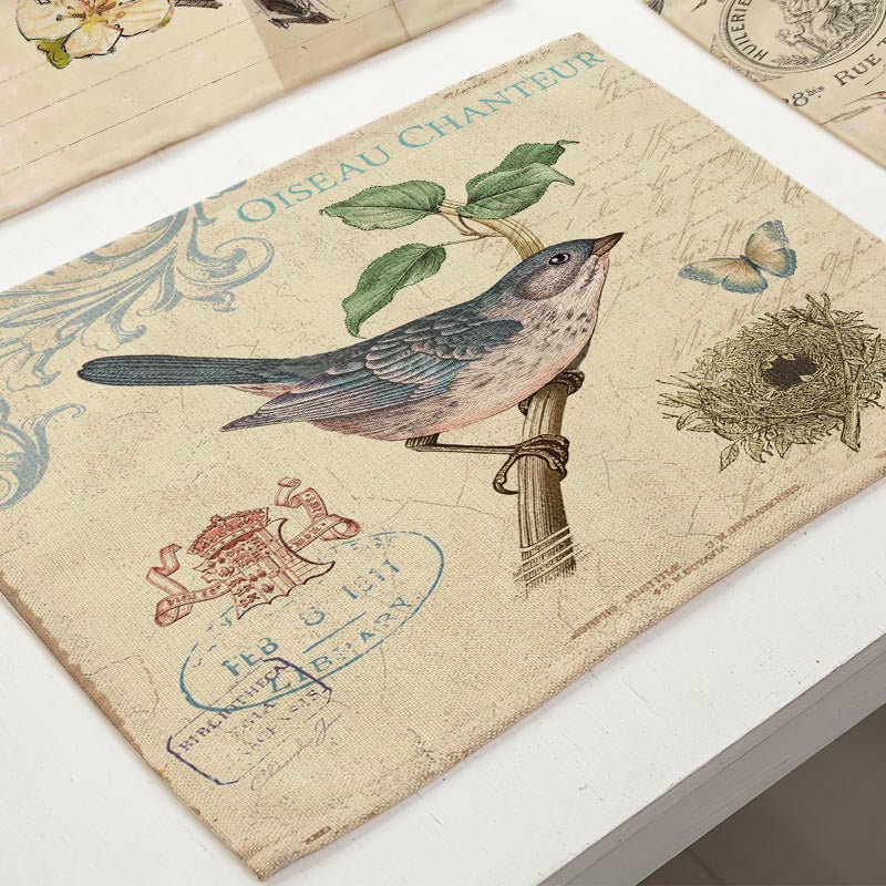 2-6 Piece Vintage Bird Print Table Placemat Set