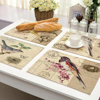 2-6 Piece Vintage Bird Print Table Placemat Set