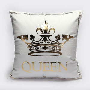18" White & Gold Printed Microfiber Throw Pillow Cover