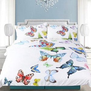 White 2/3-Piece Colorful Flying Butterflies Duvet Cover Set