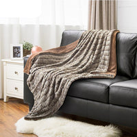 Brown Carved Fleece Faux Rabbit Fur Throw Blanket