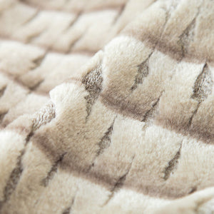 Brown Carved Fleece Faux Rabbit Fur Throw Blanket