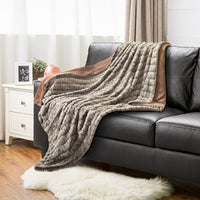 Brown Carved Fleece Faux Rabbit Fur Throw Blanket