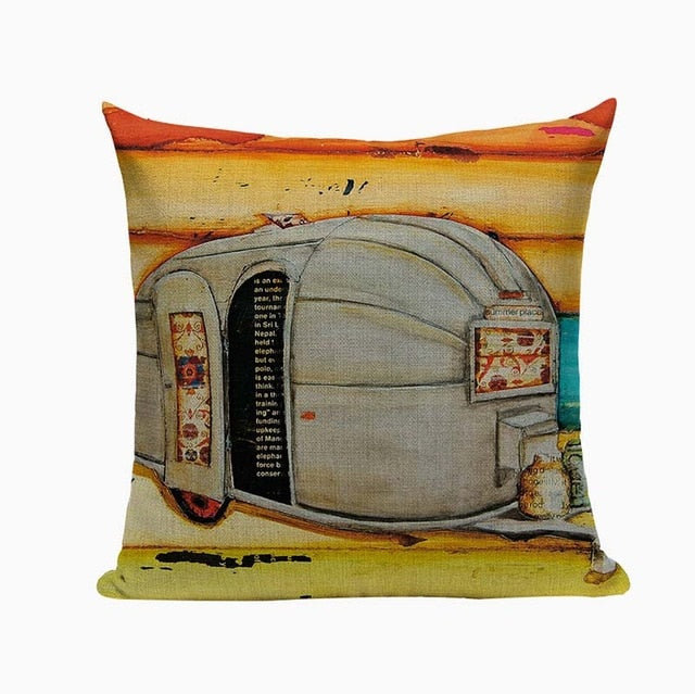 18" Colorful Retro Beach Painting Throw Pillow Cover