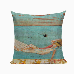 18" Colorful Retro Beach Painting Throw Pillow Cover