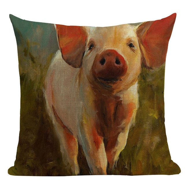 18" Painted Farm Animal Portrait Throw Pillow Cover
