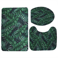 3-Piece Green Palm Leaf Print Bathroom Mat Set