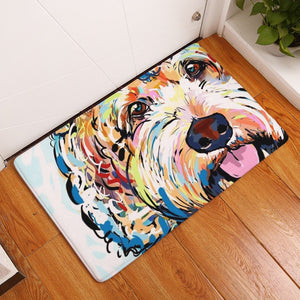 White Colorful Dog Portrait Door / Floor Mat Rug