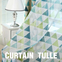 Green / Blue Geometric Triangle Pattern Window Curtains