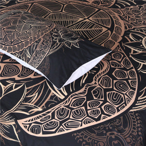 3-Piece Patterned Gold Sea Turtle Duvet Cover Set