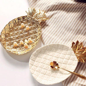 Gold Ceramic Pineapple Jewelry / Dessert Tray Dish