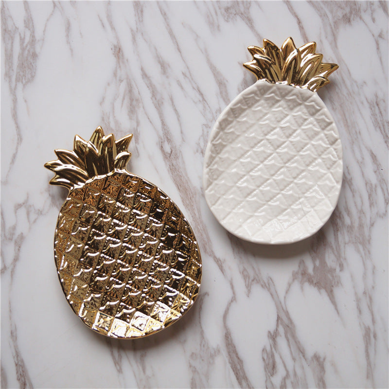 Gold Ceramic Pineapple Jewelry / Dessert Tray Dish