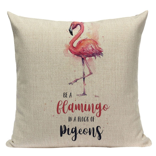 18" Eclectic Pink Flamingo Print Throw Pillow Cover