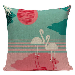 18" Eclectic Pink Flamingo Print Throw Pillow Cover