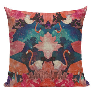 18" Eclectic Pink Flamingo Print Throw Pillow Cover