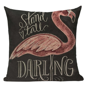 18" Eclectic Pink Flamingo Print Throw Pillow Cover