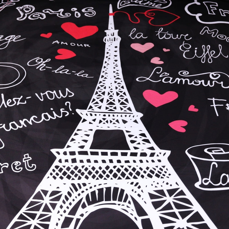 Black Paris Eiffel Tower Doodle Print Wall Tapestry