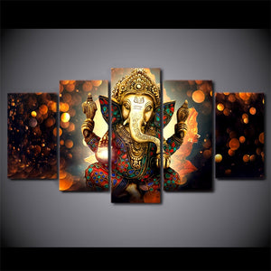 5-Piece Hindu Ganesha Elephant God Canvas Wall Art