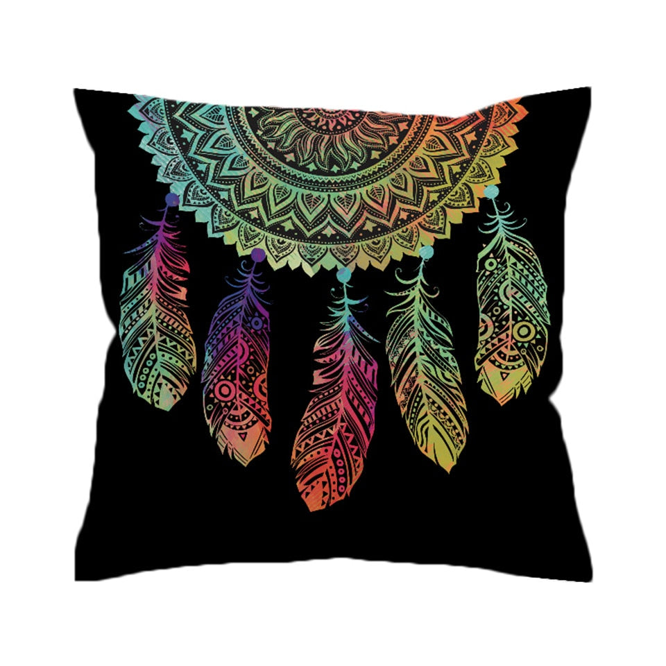 Black Rainbow Dreamcatcher Microfiber Pillow Cover